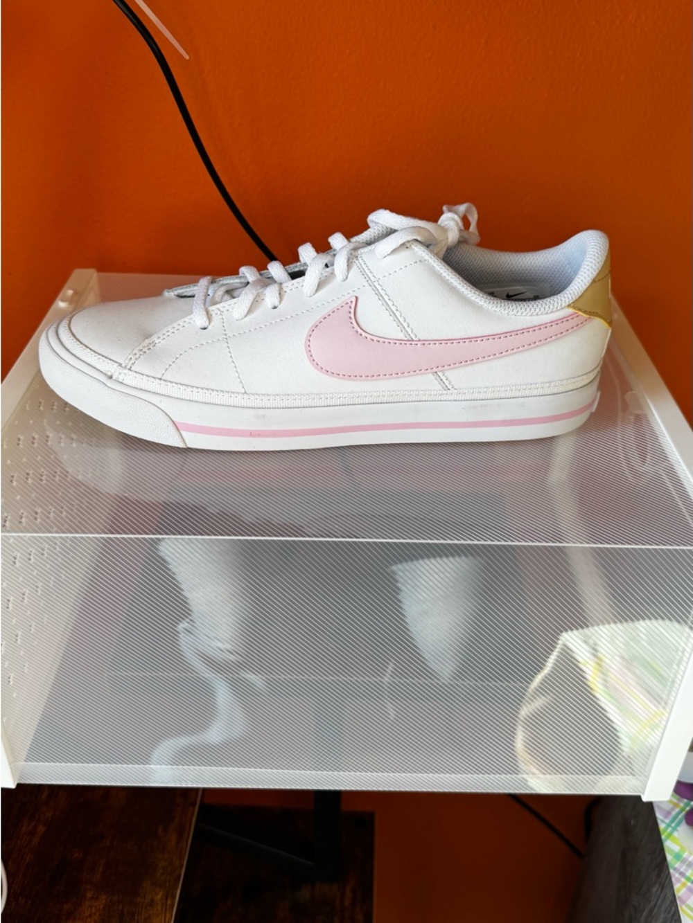 Nike Women’s White Sneakers with Pink Swoosh
